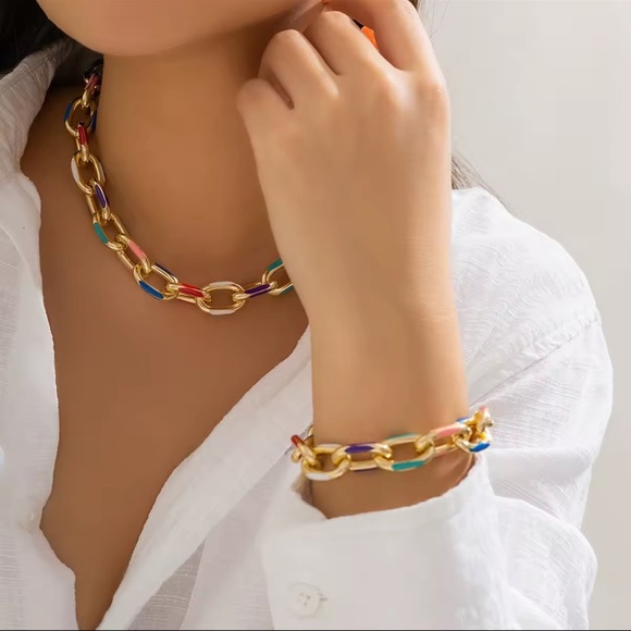 New Anthropologie Gold and Blue Chain Necklace Set - Picture 9 of 15